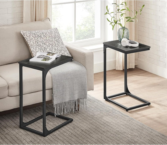 Black C-Shaped Side Table, Bedside Table, Sofa Side Table, Coffee Table, with Metal Frame, Industrial, for Living Room, Bedroom