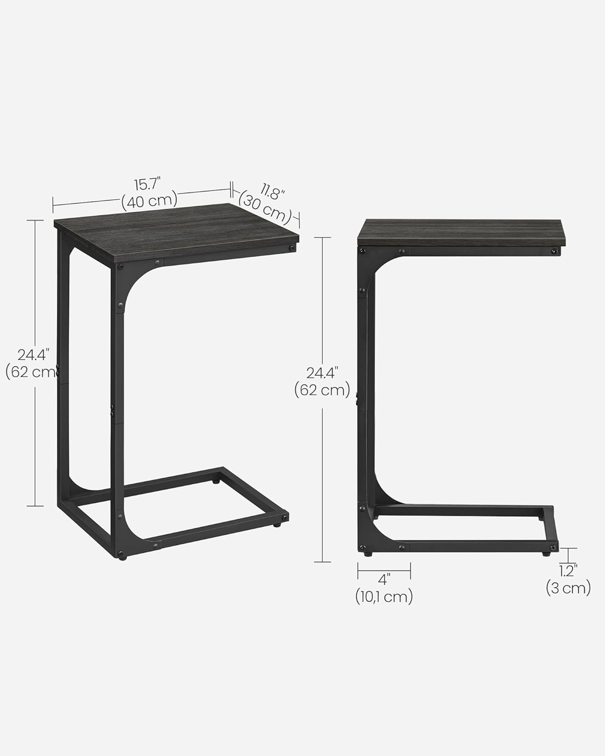 Black C-Shaped Side Table, Bedside Table, Sofa Side Table, Coffee Table, with Metal Frame, Industrial, for Living Room, Bedroom