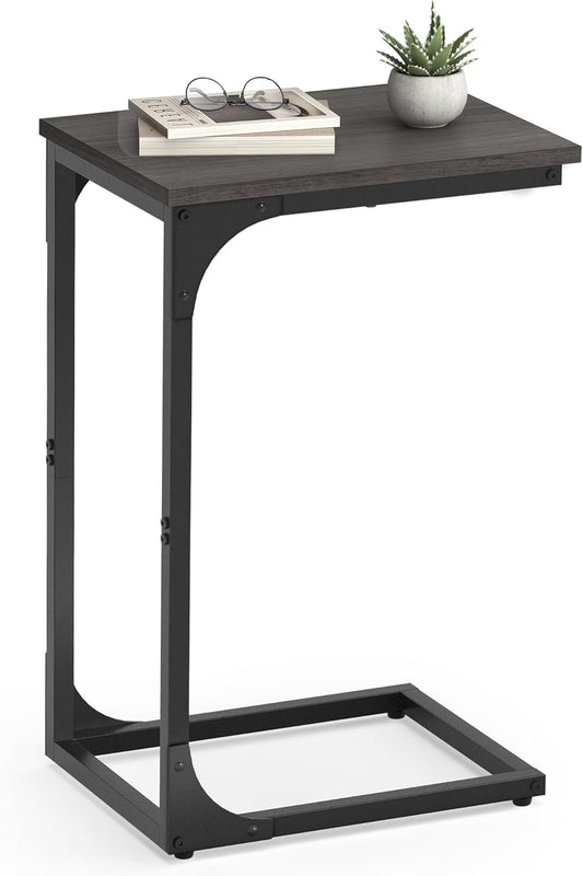 Black C-Shaped Side Table, Bedside Table, Sofa Side Table, Coffee Table, with Metal Frame, Industrial, for Living Room, Bedroom